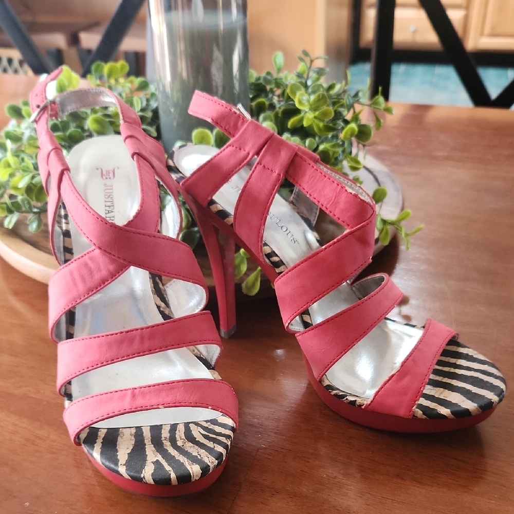 Just Fab Orange Coarl Elegant Spike Stiletto Heels Sandals Size 8 Good Used.